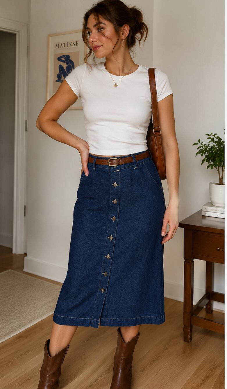 Vintage Cabin Creek Denim Button Front Midi Skirt 14P NWT Dark Wash Cottagecore